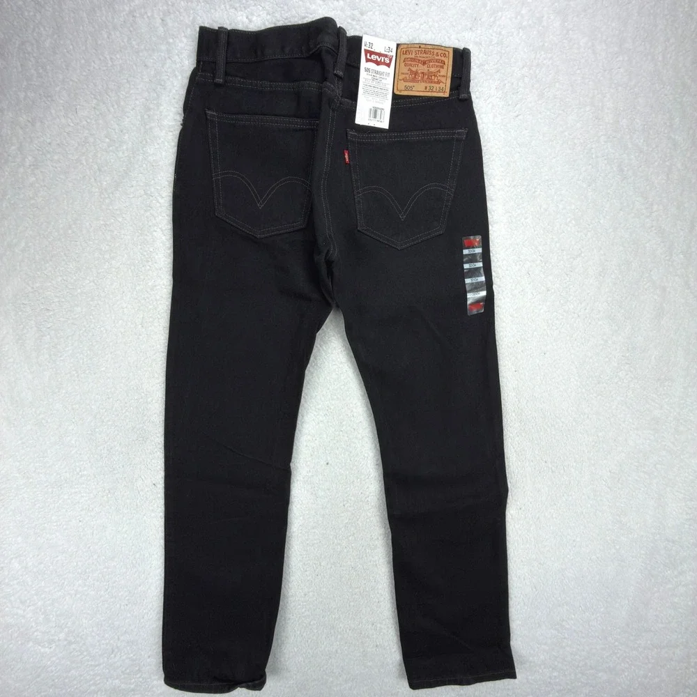 Levis 505 Regular Fit Straight Leg Jeans Mens 32x34 Black NWT NOS Vintage